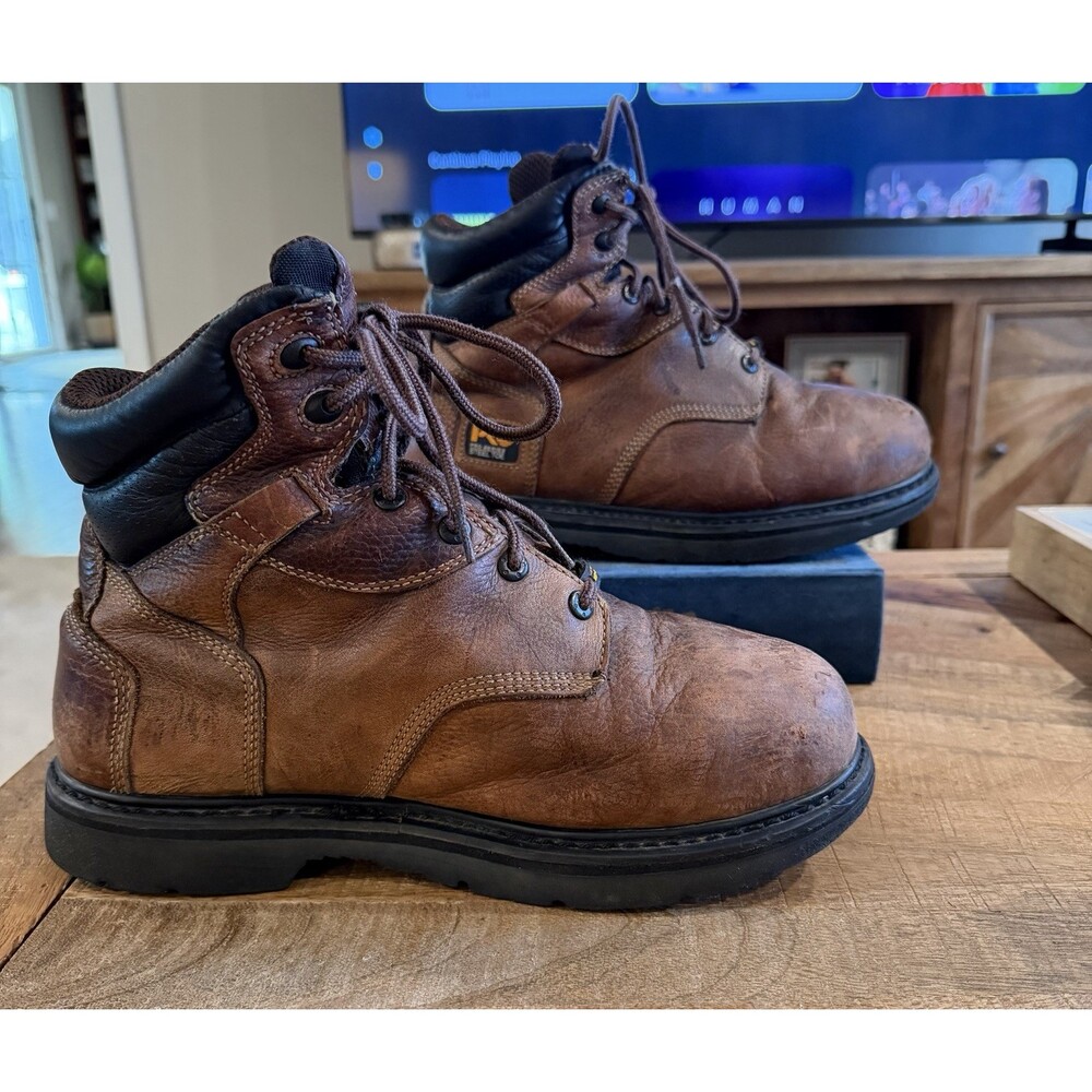 Timberland PRO Steel Toe Work Boots Brown Leather Mens 11M Internal Met